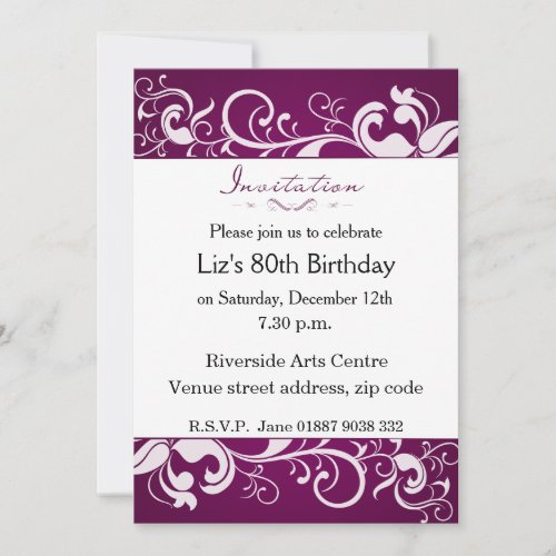 Purple 80th Birthday Invitation