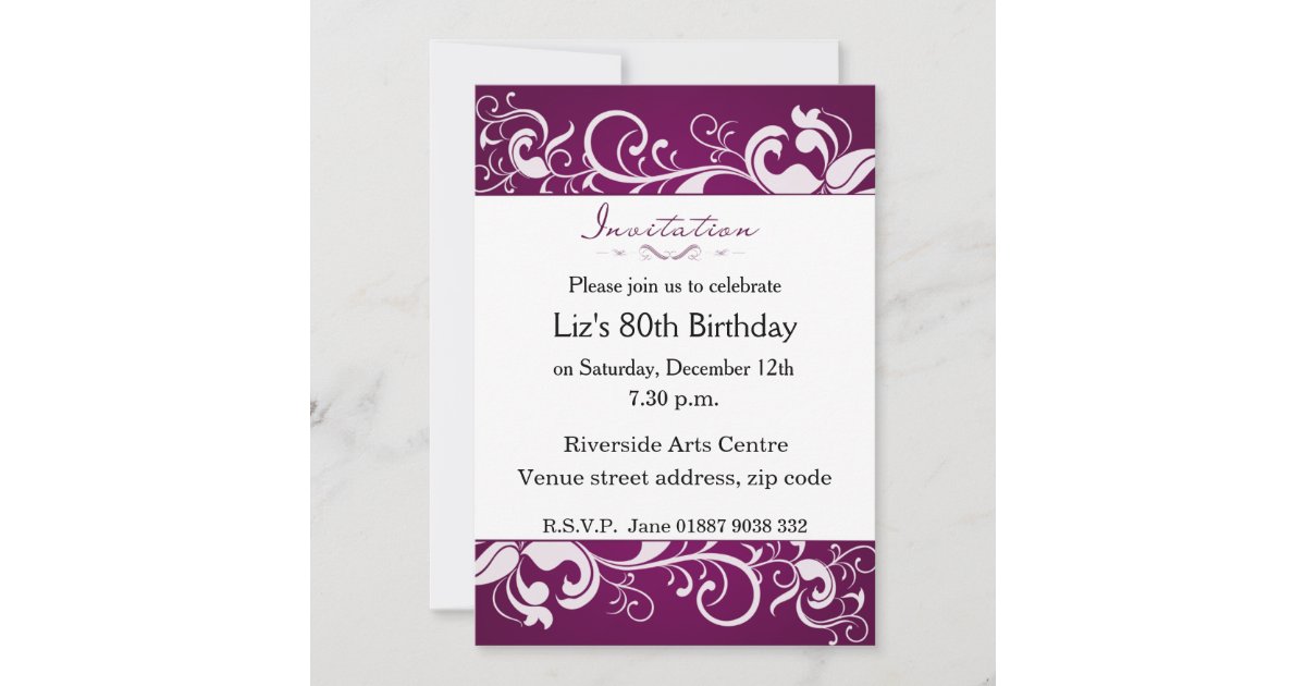 Purple 80th Birthday Invitation | Zazzle