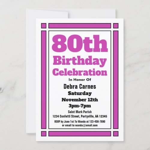 Purple 80th Birthday Invitation