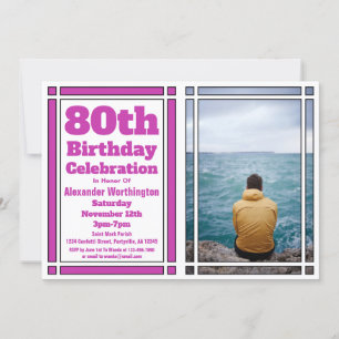 Purple 80th Birthday Party Invitation