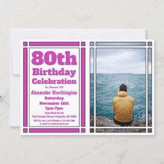 Purple 80th Birthday Party Invitation