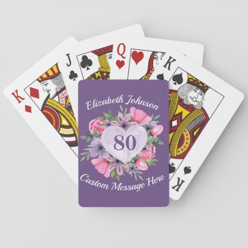 Purple 80th Birthday Personalized Playing Cards