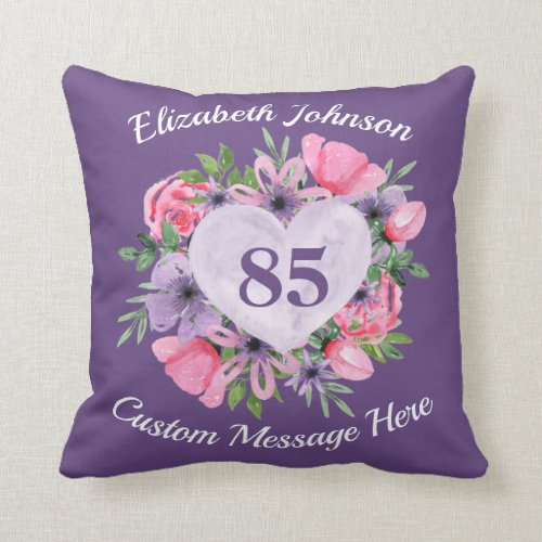 Personalized 85th Birthday Pillow for Women - Pink or Purple