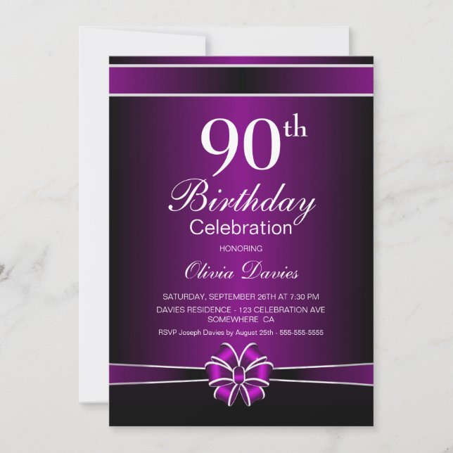Purple 90th Birthday Party Invitation (Front)