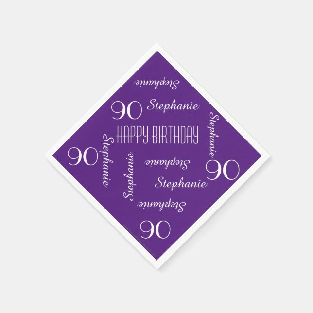 Purple, 90th Birthday Party Repeating Names Paper Napkins (Corner)