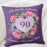 Purple 90th Birthday Pillow for Women<br><div class="desc">Looking for a fabulous gift for a 90 year old woman?  She'll love this gorgeous purple 90th birthday pillow with a lovely floral heart design.  Add her name above the floral heart,  and any message of your choice underneath.  Perfect 90 year old birthday gift for any woman!</div>