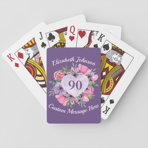 Purple 90th Birthday Playing Cards