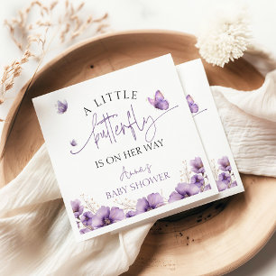 Purple A baby butterfly is on her way baby shower Napkins