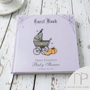 Purple A Baby is Brewing Photo Baby Shower Guest Book
