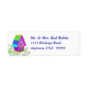 Purple A-Frame Birdhouse Return Address Labels