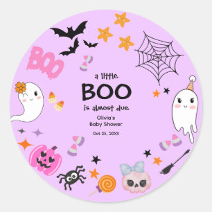 Purple A Little Boo Cute Halloween Baby Shower Classic Round Sticker