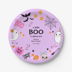 Purple A Little Boo Cute Halloween Baby Shower Paper Plates