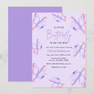 Purple A Little Butterfly Baby Shower Invitation