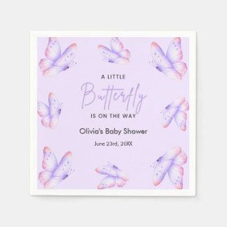Purple A Little Butterfly Baby Shower Napkins