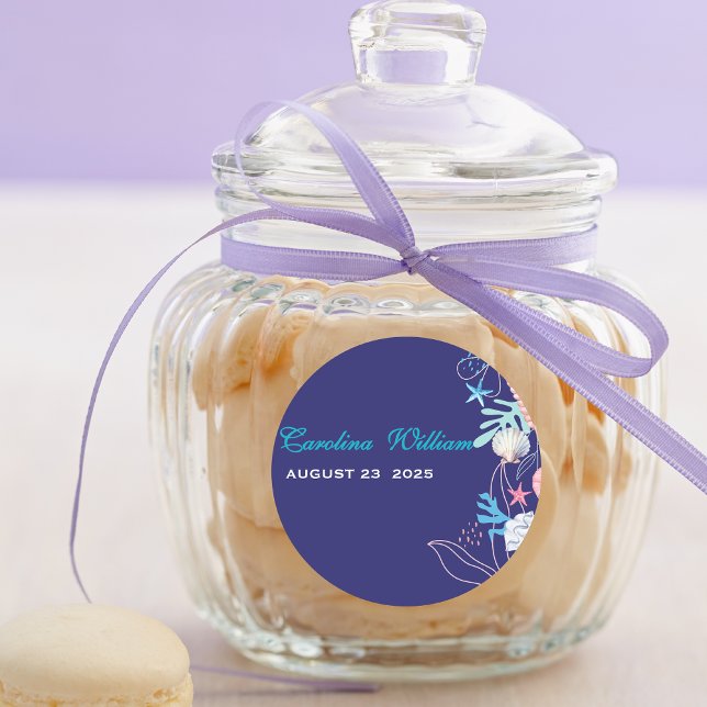Purple a little pearl under the sea baby shower classic round sticker (Creator Uploaded)