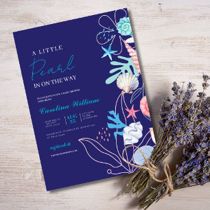 Purple a little pearl under the sea baby shower invitation