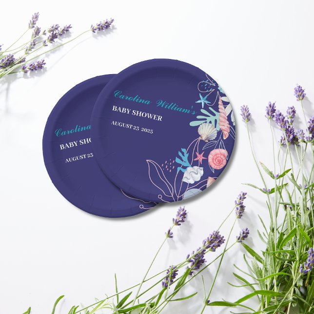 Purple a little pearl under the sea baby shower  paper plates (Creator Uploaded)