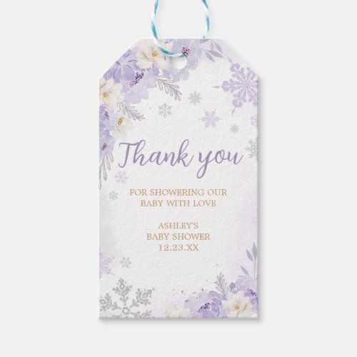 Purple A Little Snowflake Baby Shower Favor Tags