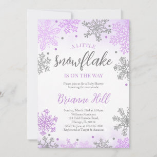 Purple A Little Snowflake Baby Shower Invitation
