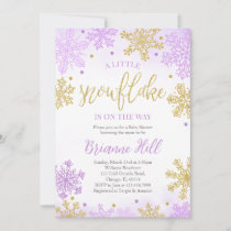 Purple A Little Snowflake Baby Shower Invitation