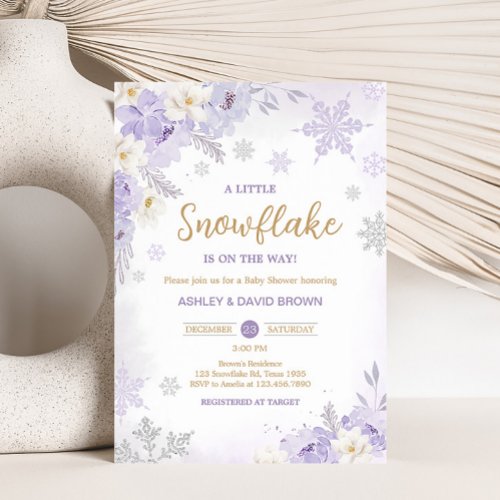 Purple A Little Snowflake Baby Shower  Invitation