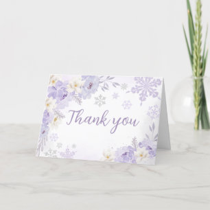 Purple A Little Snowflake Baby Shower Thank You Card
