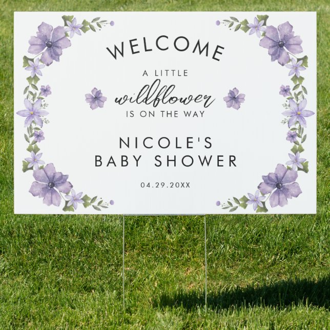 Purple A Little Wildflower Baby Showe Welcome Sign (Insitu)