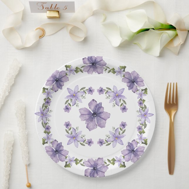 Purple A Little Wildflower Is On The Way Script Pa Paper Plates (Wedding)