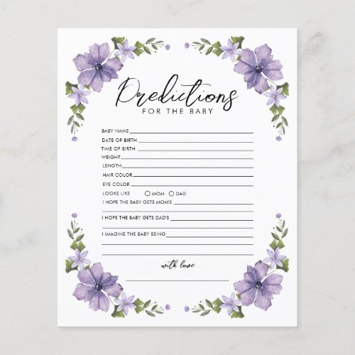 Purple A Little Wildflower Prediction Baby Shower