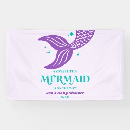 Purple A Sweet Little Mermaid Baby Shower Banner