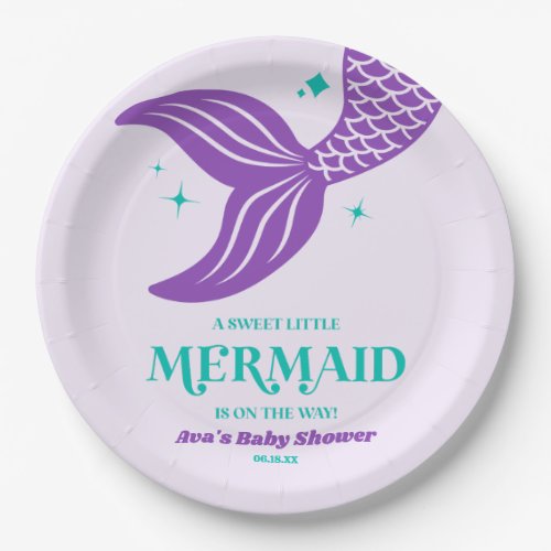 Purple A Sweet Little Mermaid Baby Shower Paper Plates