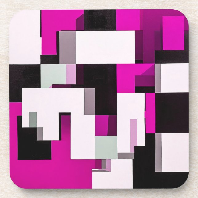 Purple abstract blocks beverage coaster (Front)