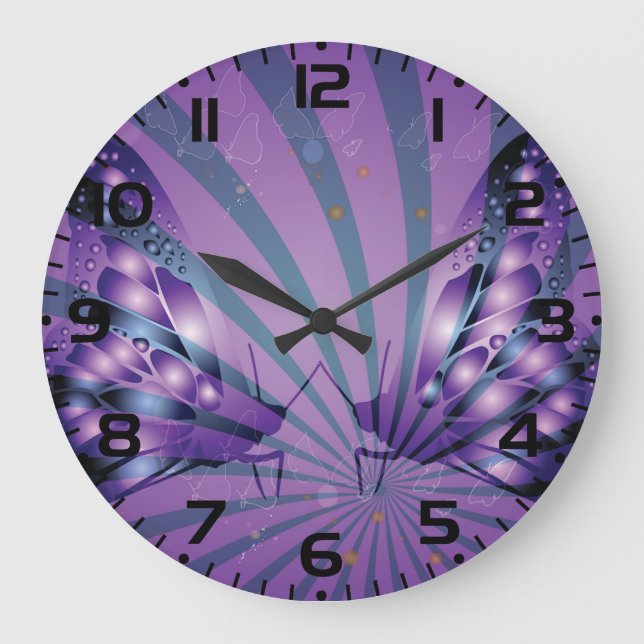 Purple Abstract Butterfly with Radiant Wings Large Clock (Front)