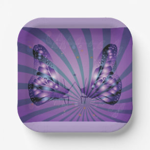 Purple Abstract Butterfly with Radiant Wings Paper Plates
