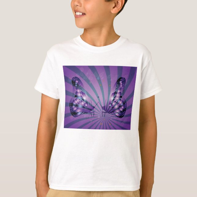 Purple Abstract Butterfly with Radiant Wings T-Shirt (Front)