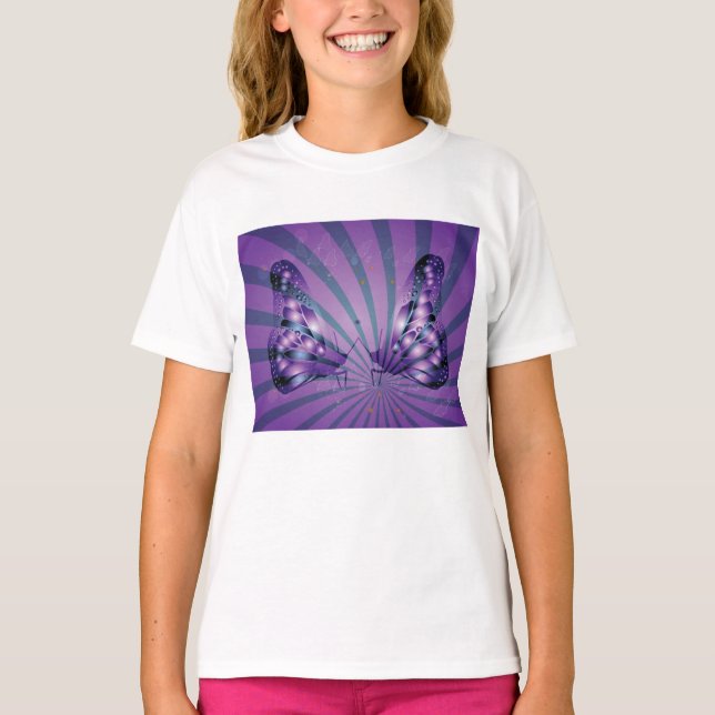 Purple Abstract Butterfly with Radiant Wings T-Shirt (Front)