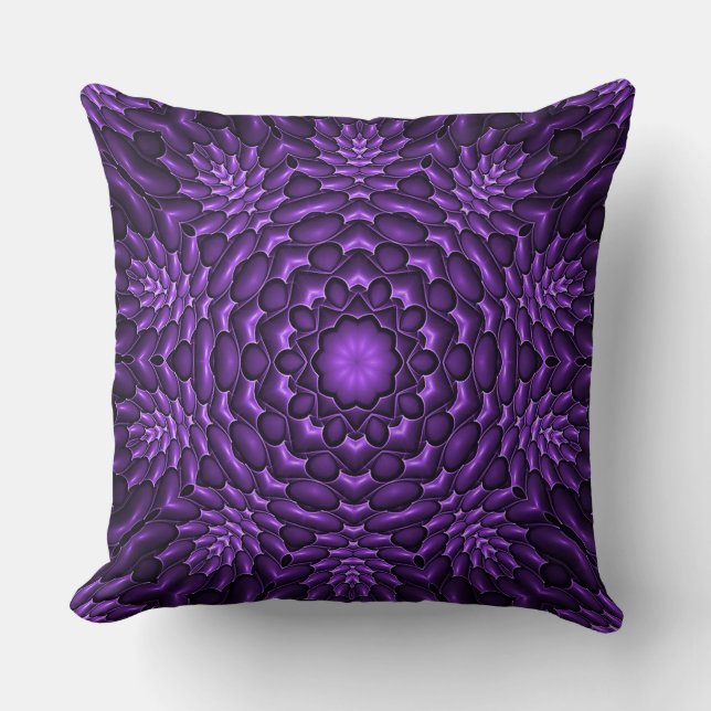 Purple Abstract Cactus Floral Pattern Throw Pillow (Front)
