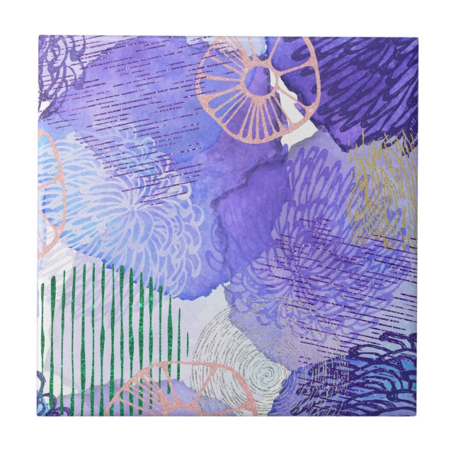 Purple Abstract Design Ceramic Tile (Front)