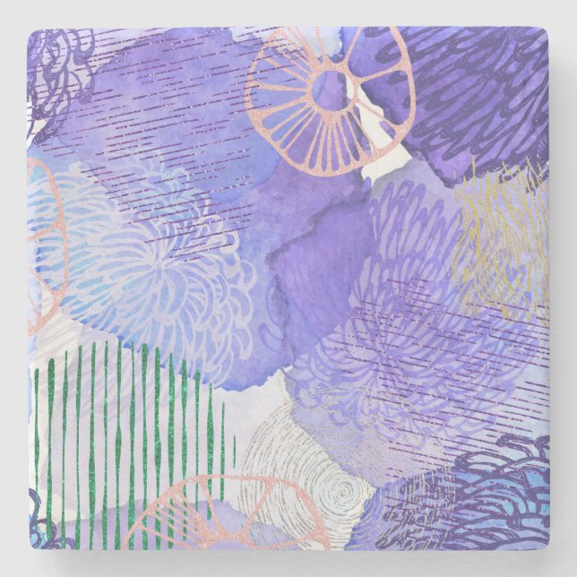 Purple Abstract Design Stone Coaster (Front)
