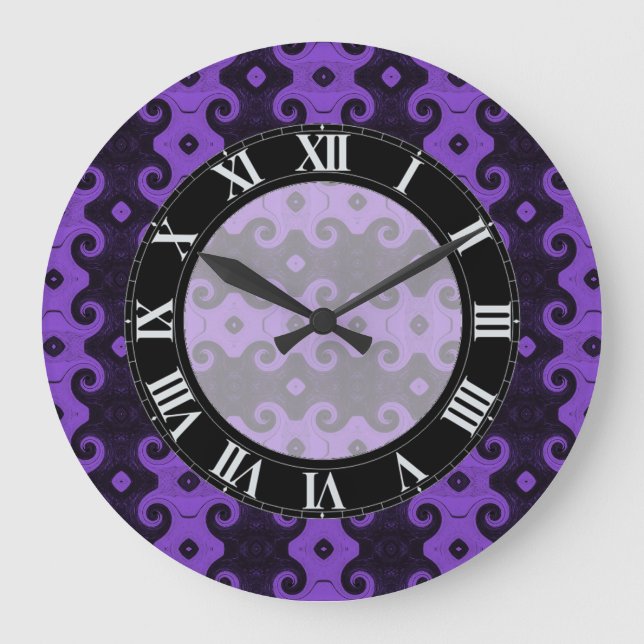 Purple Abstract Diamond Eye Curls Pattern Clock (Front)