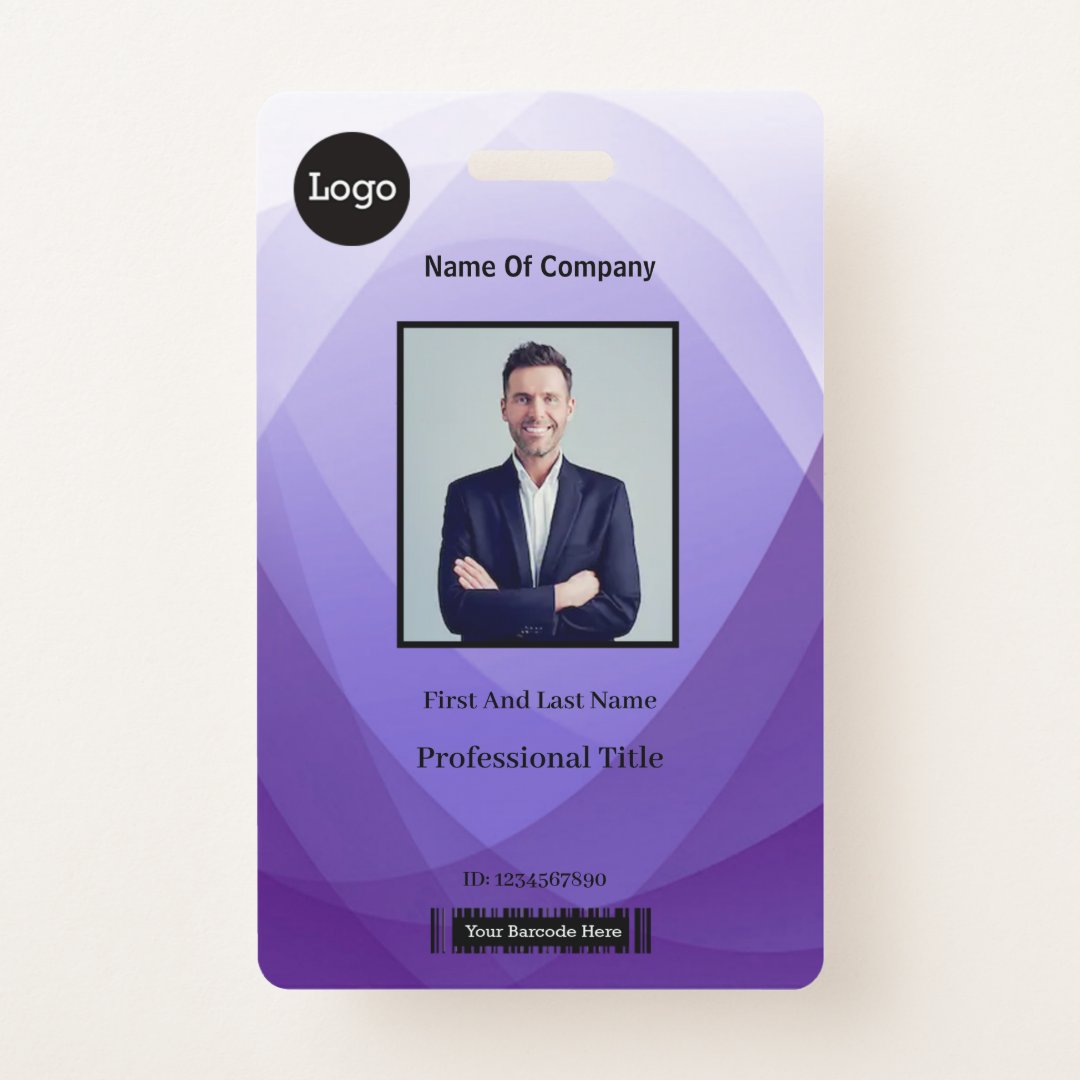 Purple Abstract Employee Photo Identification ID Badge | Zazzle