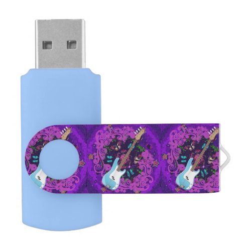 Purple Abstract Floral Bass Guitar USB Flash Drive