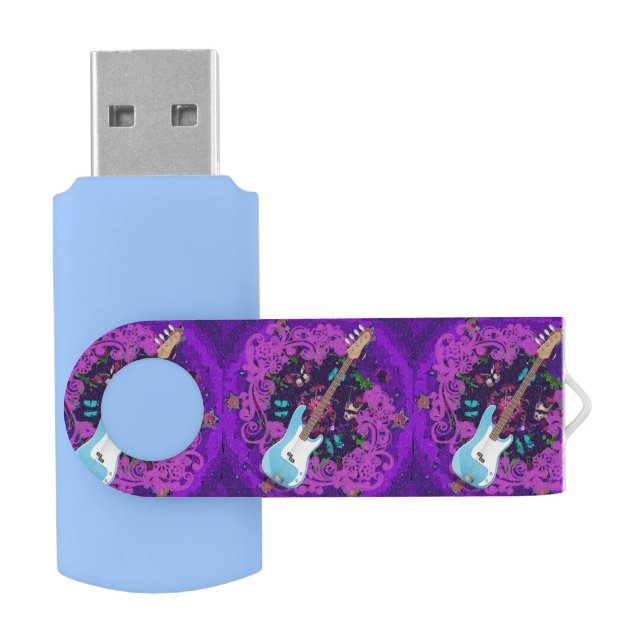 Purple Abstract Floral Bass Guitar USB Flash Drive (Opened)