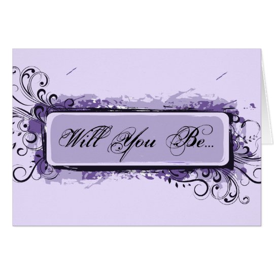 Purple Abstract Floral Be My Bridesmaid Card