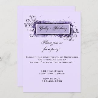 Purple Abstract Floral Birthday Party Invitation