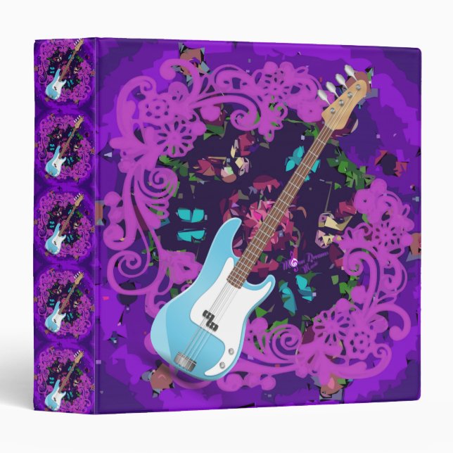 Purple Abstract Floral Blue Bass Guitar Binder (Front/Spine)