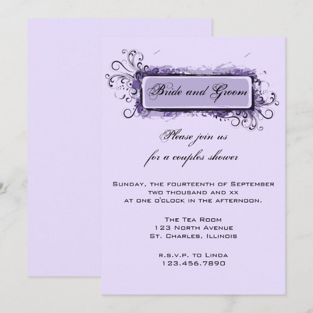 Purple Abstract Floral Couples Wedding Shower Invitation (Front/Back)