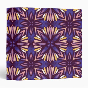 Purple Abstract Floral Pattern Yellow Indigo Boho 3 Ring Binder