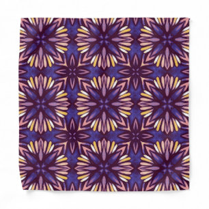 Purple Abstract Floral Pattern Yellow Indigo Boho Bandana