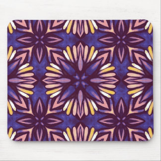 Purple Abstract Floral Pattern Yellow Indigo Boho Mouse Pad